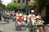 Tourists on rickshaws